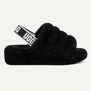UGG Black Plush Fluff Yeah Slides New